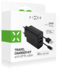 FIXED hálózati telefontöltő, 2 USB kimenet, USB/Lightning 1 m-es MFI kábel a csomagban, 15W Smart gyorstöltés, fekete