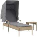 vidaXL bézs polyrattan napozóágy tetővel és asztallal (368200) (368200)