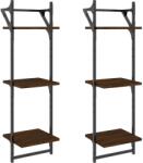 vidaXL 2 db 3 szintes barna tölgy színű fali polc rúddal 30x25x100 cm (836262) (836262)