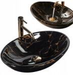 Rea Mosdókagyló Asztali Fürdőszoba Fekete Ovális Kerámia 53 cm Márvány Rea (umywalka czarno złota na blat ceramika)