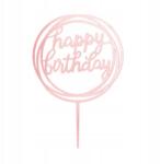 PartyPal Tükör tortatopper, kerek, "Happy Birthday" felirattal, rózsaarany tortadísz