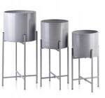 Mondex Szürke ezüst színű virágcserép burkolatok állványon, modern 3 darabos készlet (5902643383104)