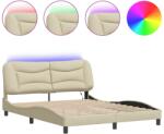 vidaXL krémszínű szövet ágykeret LED-világítással 160 x 200 cm (3213716) (3213716)