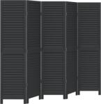 vidaXL 5 paneles fekete tömör császárfa térelválasztó (358853) (358853)