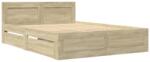 vidaXL sonoma-tölgyszínű szerelt fa ágykeret fejtámlával 135 x 190 cm (3295599) (3295599)