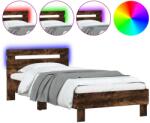 vidaXL füstös tölgy színű ágykeret fejtámlával és LED-ekkel 90x190 cm (838747) (838747)