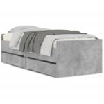 vidaXL betonszürke ágykeret fiókokkal 100x200 cm (3207339) (3207339)