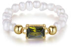 BeSpecial Inel argint 925 elastic placat cu aur 14K cu perle naturale si zirconiu (IRR08)
