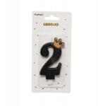 PartyPal Fekete gyertya arany koronával, 2-es szám, 10 cm-es méret