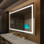 Artforma Oglinda moderna dreptunghiulara baie cu LED L15 oglinda pe perete rama aurie cu Difuzor Bluetooth