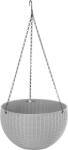 Strend Pro Függő virágcserép, Strend Pro Garden Modern, sötétszürke, átmérő: 26 cm, magasság: 16 cm, lánccal és akasztóval, rattan hatású, kerek (TC256828)