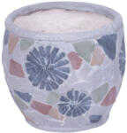 MagicHome Kerámia virágcserép, MagicHome, szürke, mozaikkal díszített, átmérő: 22 cm, magasság: 19 cm, kézzel kirakott minták, kerek (TC8091273)