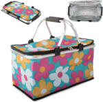  Termikus piknik vagy bevásárló kosár, zöld virágos (v14195_N)