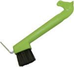 Kerbl curățător de copite din plastic, verde, cu perie și cap de cal