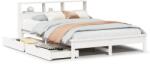 vidaXL fehér tömör fenyőfa könyvespolcos ágy matrac nélkül 140x190 cm (3309822) (3309822)