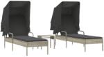 vidaXL 2 db világosszürke polyrattan napozóágy tetővel és asztallal (3261574) (3261574)