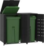 vidaXL fekete acél kerekes tároló 2 szemeteskukához 138 x 79 x 117 cm (3279977) (3279977)