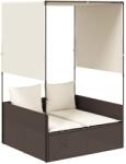 vidaXL barna polyrattan dupla napozóágy tetővel és függönyökkel (4002756) (4002756)