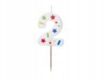 Party Deco Szülinapi gyertya "2" számmal, fehér konfetti, 5.5cm