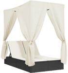 vidaXL fekete polyrattan dupla napozóágy tetővel és függönnyel (368072) (368072)