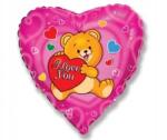 Flexmetal Fólia lufi, maci "I love you" felirattal, szív alakú, 18 hüvelykes, többszínű