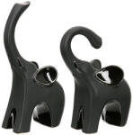  Matt fekete színű elefánt kerámia szobor fényes fülekkel - 17 cm