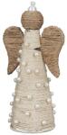  Fém és szövet angyal szobor bézs és barna színben gyöngyökkel díszítve - 15 cm