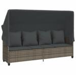 vidaXL szürke polyrattan napozóágy tetővel és párnával (368355) (368355)