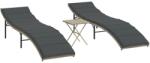 vidaXL 2 db világosszürke polyrattan napozóágy asztallal (368256) (368256)