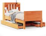vidaXL barna tömör fenyőfa könyvespolcos ágy matrac nélkül 75 x 190 cm (3308947) (3308947)