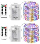  Bxroiu 2x50 Led Mikro Füzér, Ezüst Drót, Elemes, 8 Program, Színes (C5G5)