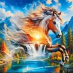 NORIMPEX - Puzzle Tablou Diamant: Fantoma unui cal deasupra unei cascade 30x40cm - 1 - 39 piese