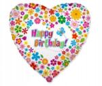 Flexmetal Fólia lufi Happy Birthday szív 18 inch - színes, 1 db