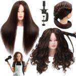 Wobell Fodrász fej tréning barna 60cm állvány Hosszú sűrű haj rögzítés (główka fryzjerska 60%naturalne ze stojakiem)