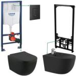 Fluminia x Grohe Set vas wc cu bideu negru suspendat Minerva, rezervor incastrat plus clapeta (FLMB2)