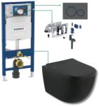 Fluminia x Geberit Set vas wc rimless suspendat negru mat Fluminia cu rezervor incastrat, modul DuoFresh si clapeta neagra Geberit (OsloBLK)