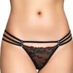 SoftLine Fekete csipkés tanga 2493 díszítő pántokkal M/L Softline (5906340738939)