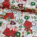 Pasja Art Karácsonyi Poharak És Sütik dekorációs, Terítő anyag 160cm széles (kubeczki ciasteczka)