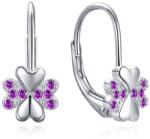 MOISS Ezüst fülbevaló fukszia cirkónium kövekkel négylevelű lóhere E0000567