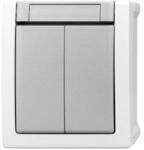 Schrack Intrerupator Dublu Visio50, Aparent Alb, IP54, Conexiune Elastica, Schrack (ELSW-SM/2C/WP/Q/GY-V50-SHK)