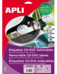APLI Etikett, CD/DVD, A4, matt, eltávolítható, APLI (LCA2001) - fapadospatron