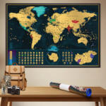 Kaparós világtérkép - magyar változat Deluxe XL gold, lekaparható térkép angol nyelvű 90x60 cm