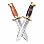 Depox Set de doua cutite de vanatoare, teaca din piele naturala, lama 440C, maner acrilic full tang, 26 cm, maro/negru (0303)
