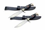 Depox Set de doua cutite de vanatoare, teaca din piele naturala, lama 440C, maner acrilic full tang, 26 cm, negru (0301)