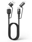 Xmart Кабел Xmart 4 в 1 Type-C към Type-C с преходници към Apple Lightning и USB-A, PD, QC3.0, 1.2 м, Черен (12726)
