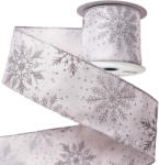 Valex Decor Csillogó hópelyhes karácsonyi szatén szalag 64mm x 6.4m - Fehér (FR6407-31)