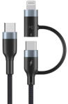 Prestige Charge Cablu incarcare si date 2 in 1, PRESTIGE CHARGE, USB-C la USB-C 60W si Lightning 27W, Incarcare Rapida si Eficienta pentru Iphone, Samsung, tableta, 1.2m, negru