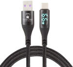 Prestige Charge Cablu USB la USB-C PRESTIGE CHARGE, Transfer Date si Incarcare FastCharge 60W, cu Display, Compatibil Telefon, Tableta, Textil Premium, 2m, Negru