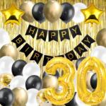  Lufi Dekoráció Szett Lufik 30. Születésnapra Függöny Fal Fekete Arany