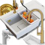 Granitan Egymedencés gránit mosogató Fehér Rendo csaptelep szett Szifon 5in1 (RENDO29216)